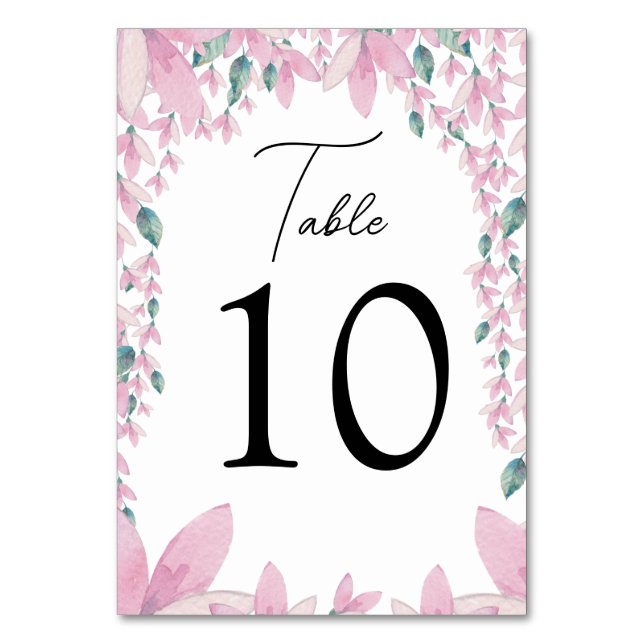 Charming Pink Wisteria Table Number Card (Front)