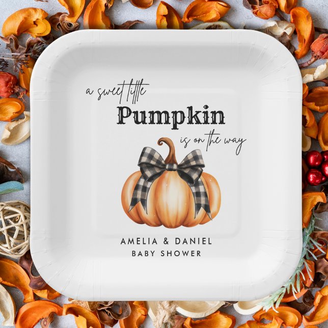 Charming Plaid Pumpkin Square Fall Baby Shower Paper Plates (Creator Uploaded)