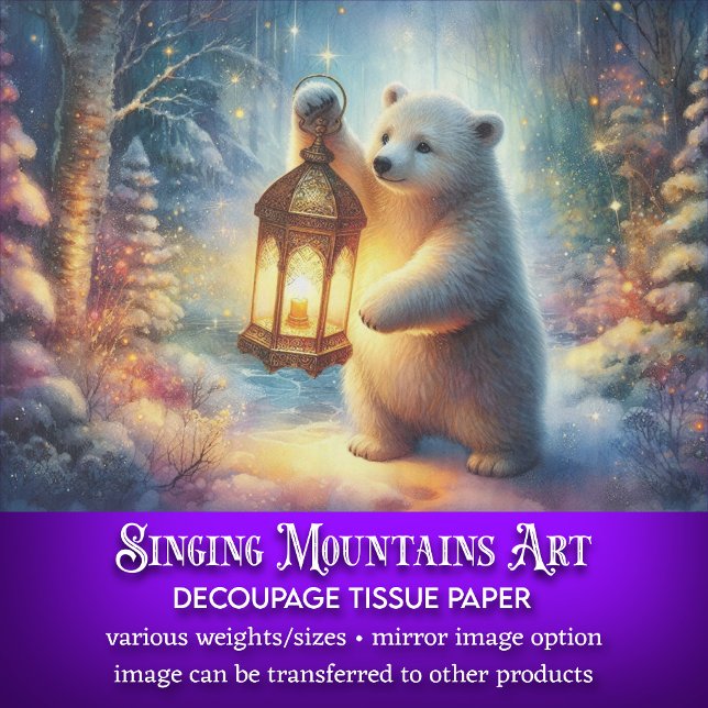 Charming Polar Bear Lantern Winter Woods Decoupage Tissue Paper (Creator Uploaded)