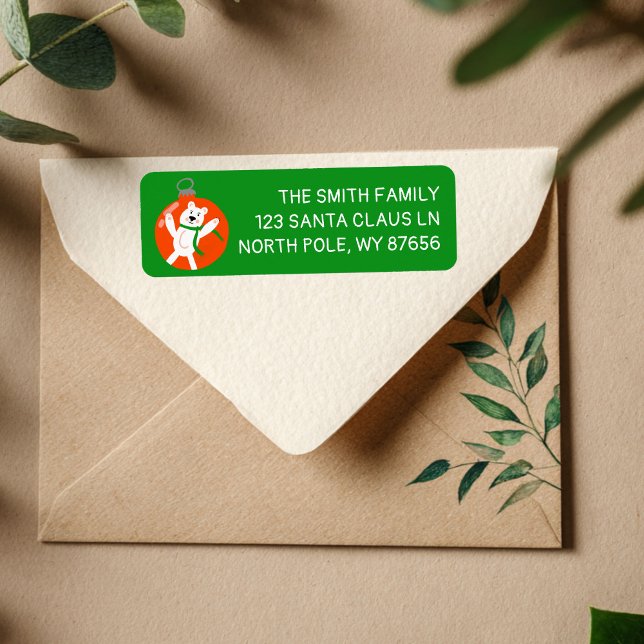 Charming PolarBear Christmas Ornament Xmas Holiday Label (Charming Polar Bear Christmas Ornament Xmas Holiday CUSTOM Return Address Label
)