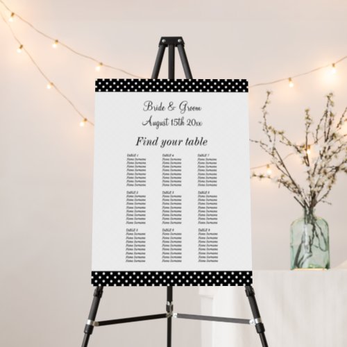 Charming polka dot wedding seating chart foam board