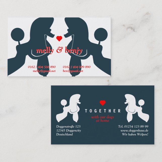 Charming Poodle Couple Cards with Heart –  (Front/Back)