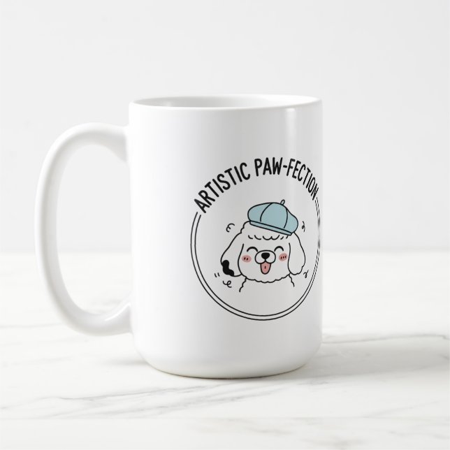 Charming Poodle Sketch with Blue Beret Coffee Mug (Left)
