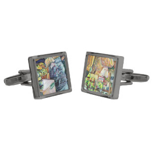 Charming Promises of fine Tekka Centre, Singapore Gunmetal Finish Cufflinks