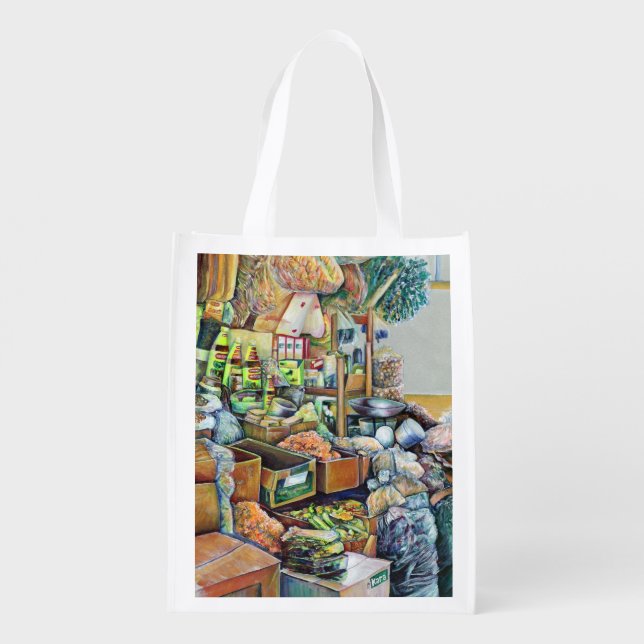 Charming Promises of fine Tekka Centre, Singapore Reusable Grocery Bag (Back)