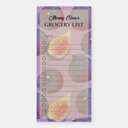 Charming Purple Artistic Fig Grocery List Magnetic Notepad
