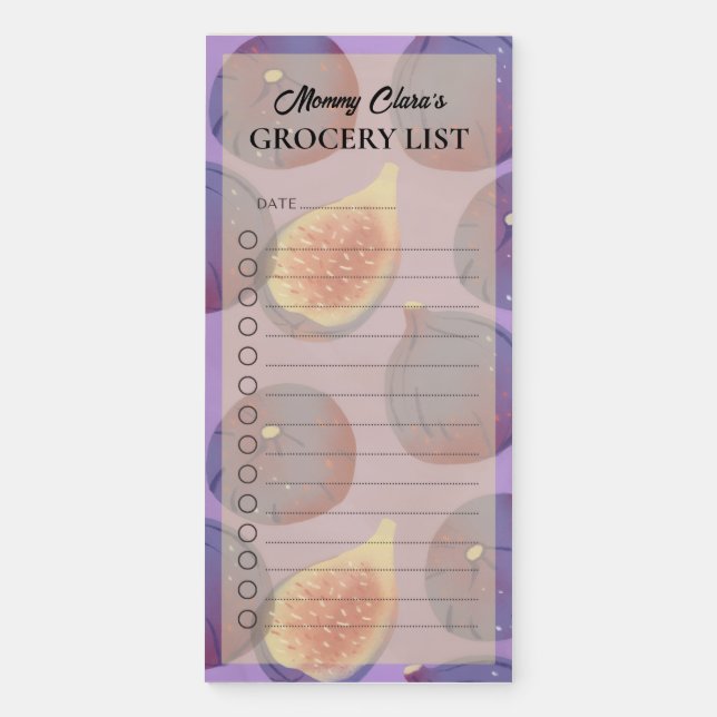 Charming Purple Artistic Fig Grocery List Magnetic Notepad (Front)