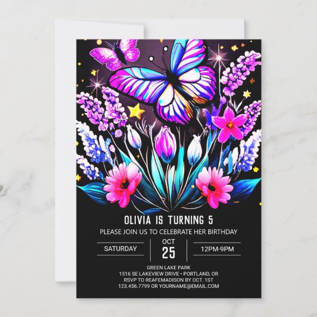 Charming Purple Editable Butterfly Birthday Invitation (Front)