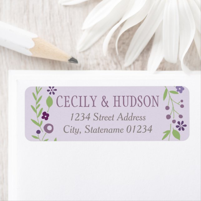 Charming Purple Floral Wedding Return Address Label (Insitu)