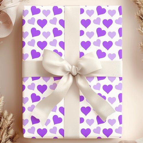 Charming Purple Hearts on White Wrapping Paper