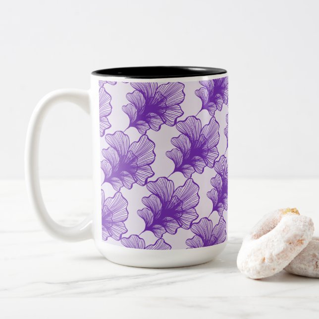Charming Purple Petals Two-Tone Coffee Mug (With Donut)