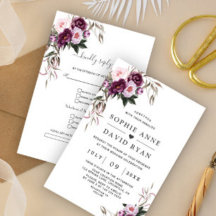 Charming Purple Pink Peony Flowers Wedding Invitation