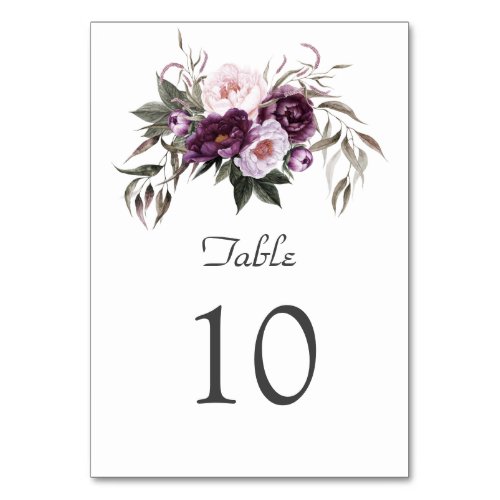Charming Purple Pink Peony Flowers Wedding  Table Number