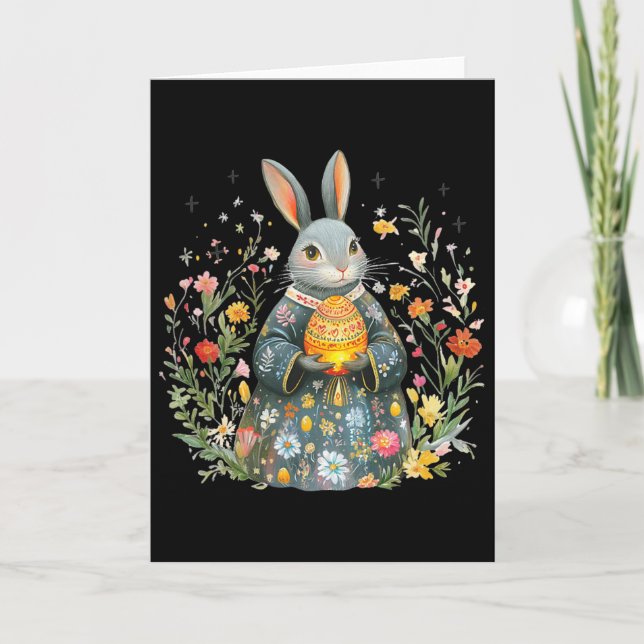 Charming Rabbit Priest- Easter Egg Folk Art  Card (Front)