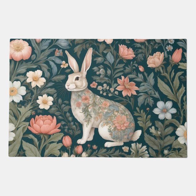 Charming Rabbit William Morris Inspired Floral Doormat (Front)