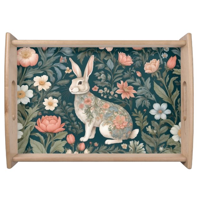 Charming Rabbit William Morris Inspired Floral Serving Tray (Front)