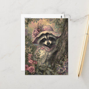 Charming Raccoon in a Dress and Bonnet Postcard