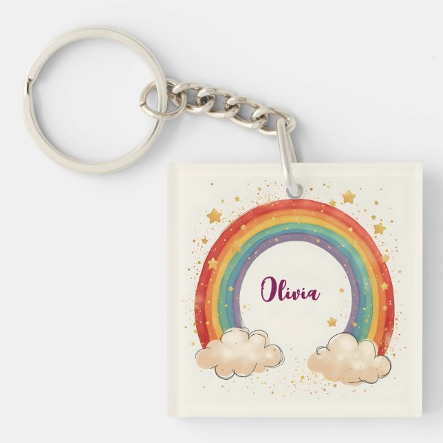 Charming Rainbow with Glowing Stars Keychain (Front)