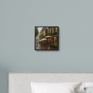 Charming Rainy Day Café Street in a European Villa Peel And Stick Photo Tile