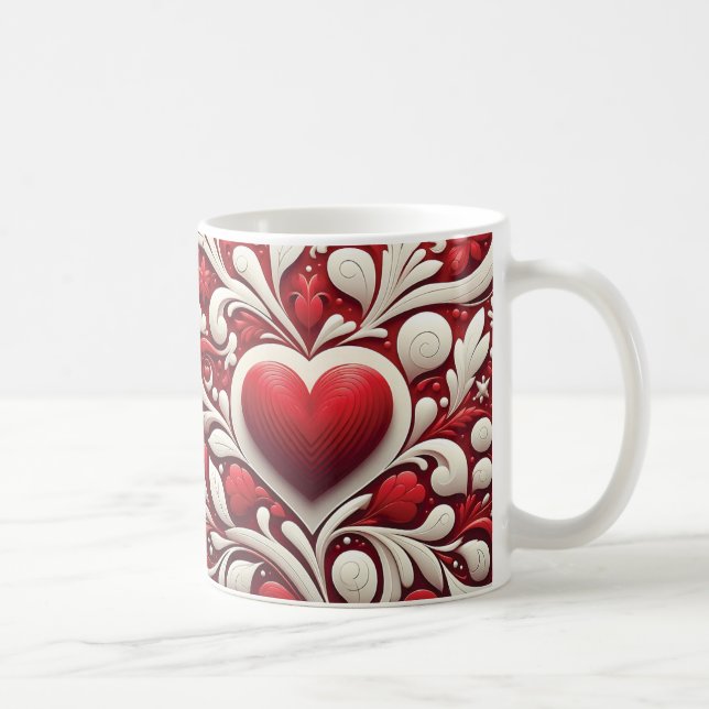 Charming Rea White Hearts Floral Valentine’s Day Coffee Mug (Right)