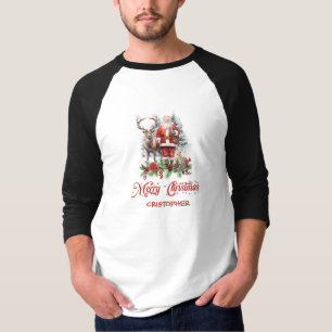 Charming red and green Santa Claus with reindeer T-Shirt