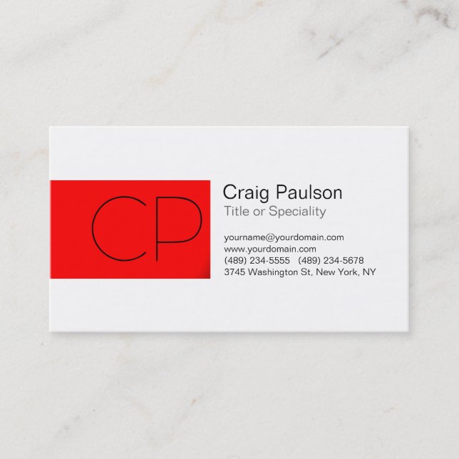 Charming Red Black White Monogram Business Card (Front)