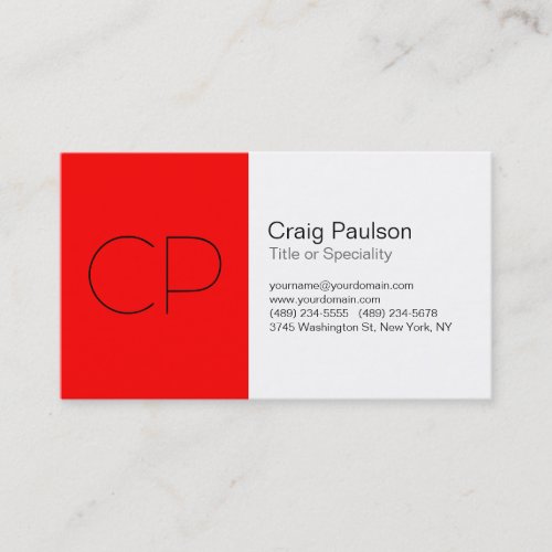 Charming Red Black White Monogram Business Card
