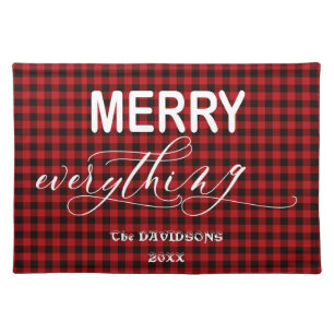 Charming Red Buffalo Holiday MERRY Everything Cloth Placemat