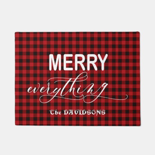 Charming Red Buffalo Holiday MERRY Everything Doormat