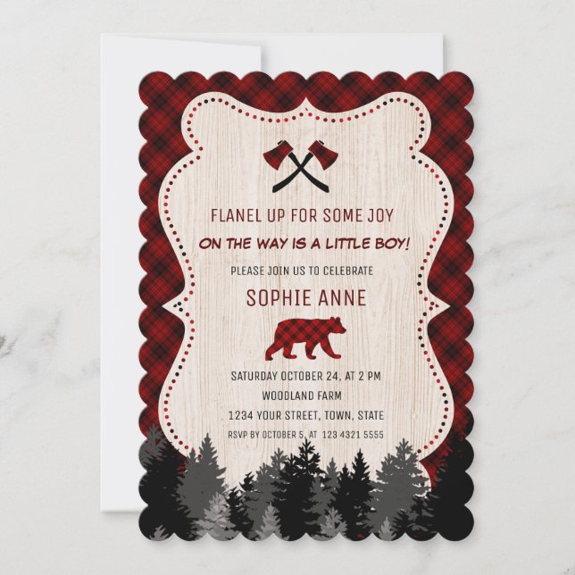 Charming Red Buffalo Plaid Baby Shower Invitation (Front)