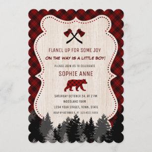 Charming Red Buffalo Plaid Baby Shower Invitation
