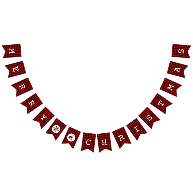 Charming Red Buffalo Plaid Merry Christmas Deer Bunting Flags (All)