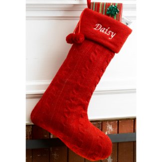 Charming Red Cable-Knit Christmas Stocking
