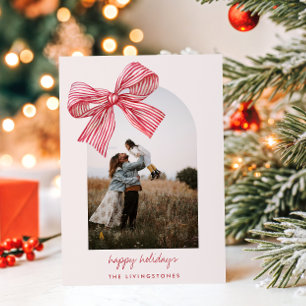 Charming Red Candy Stripes Bow & Arch Photo   Holiday Card