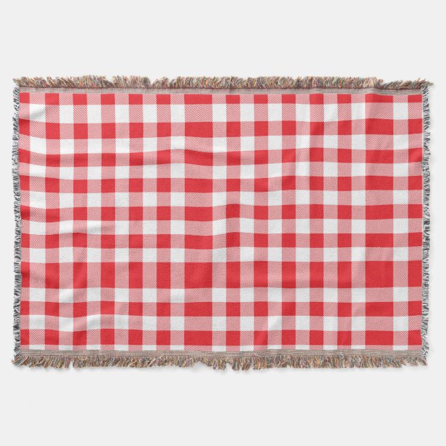 Charming Red Gingham Check Pattern Throw Blanket (Front)