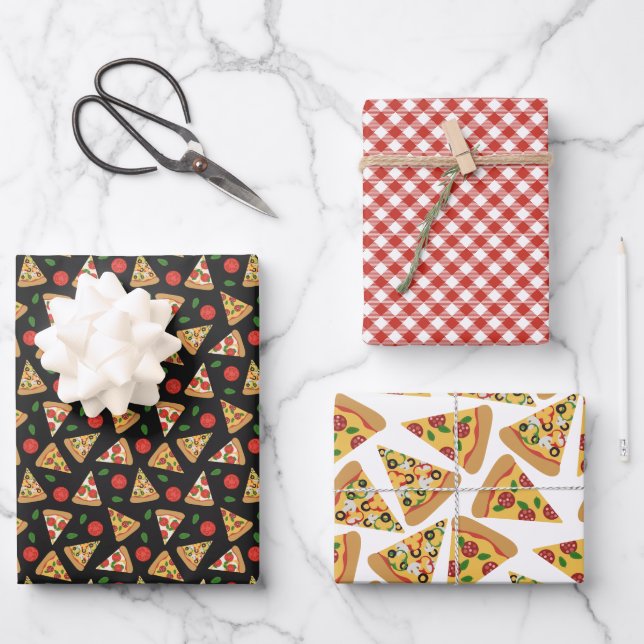 Charming Red Gingham Pizza Patterns Wrapping Paper Sheets (Front)