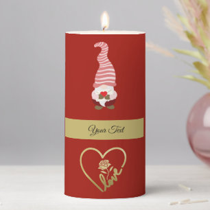 Charming Red Heart Gnome Love Message  Pillar Candle