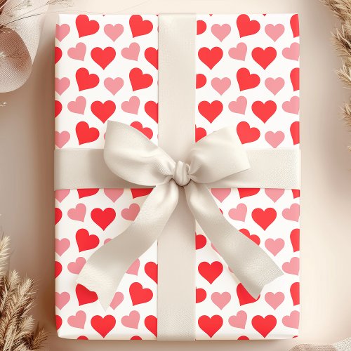 Charming Red Pink Hearts on White Wrapping Paper
