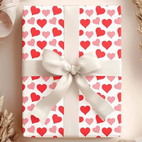 Charming Red Pink Hearts On White Wrapping Paper