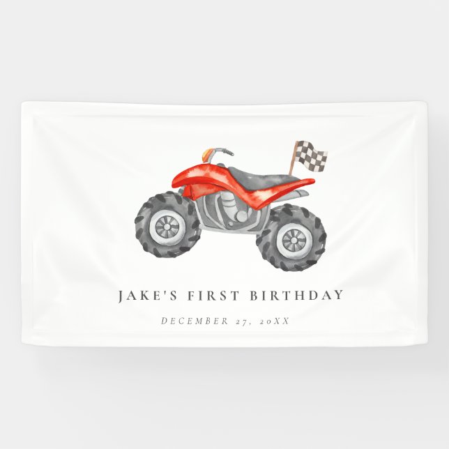 Charming Red Quad Bike Birthday  Banner (Horizontal)