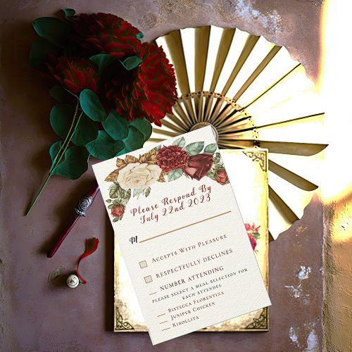 Charming Red Rustic Roses Floral RSVP 