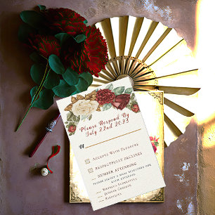 Charming Red Rustic Roses Floral RSVP  Card