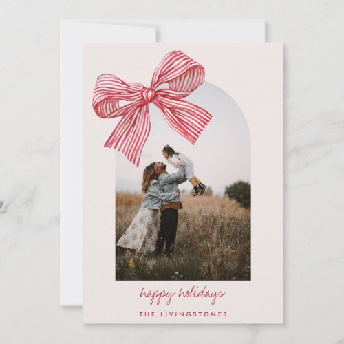 Charming Red Stripes Bow  Arch Photo   Holiday Card