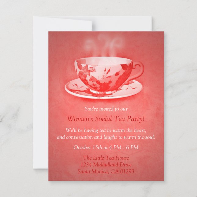 Charming Red Tea Party Invitation (Front)