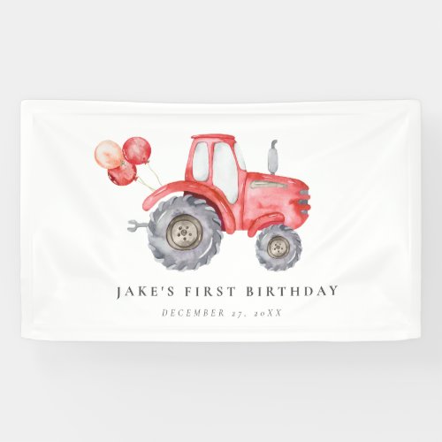 Charming Red Tractor Birthday  Banner