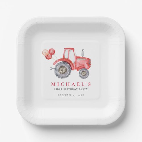 Charming Red Tractor Birthday Paper Plates