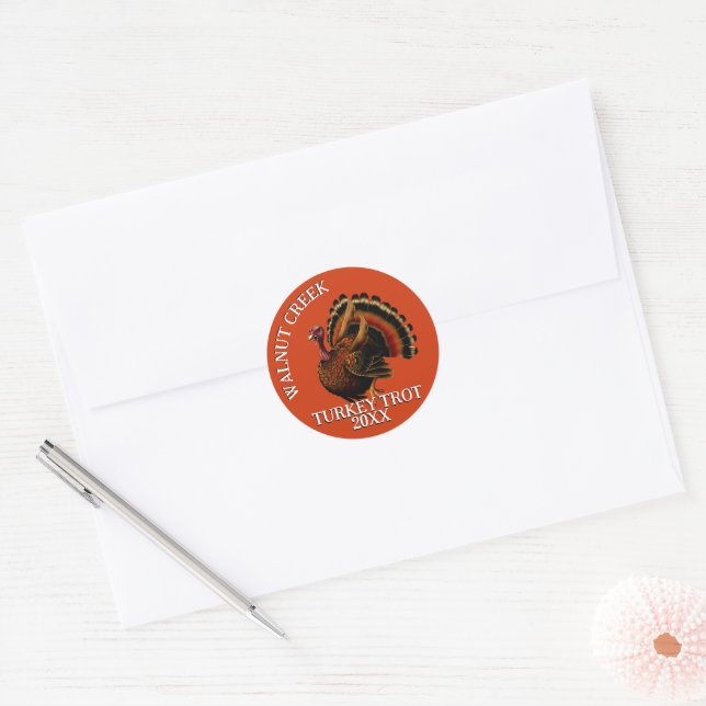 Charming Retro Turkey Trot Race Classic Round Sticker (Envelope)