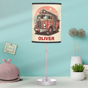 Charming Retro Vintage Fire Truck at Sunset Table Lamp