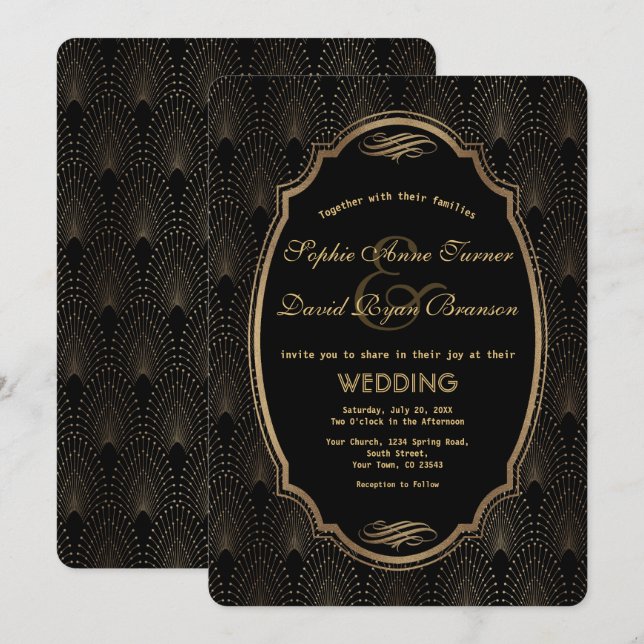 Charming Roaring 20s Great Gatsby Art Deco Wedding Invitation (Front/Back)