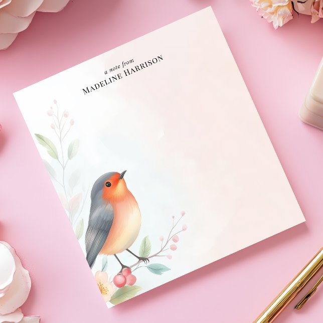 Charming Robin Redbreast Bird Personalized Name Notepad (Creator Uploaded)